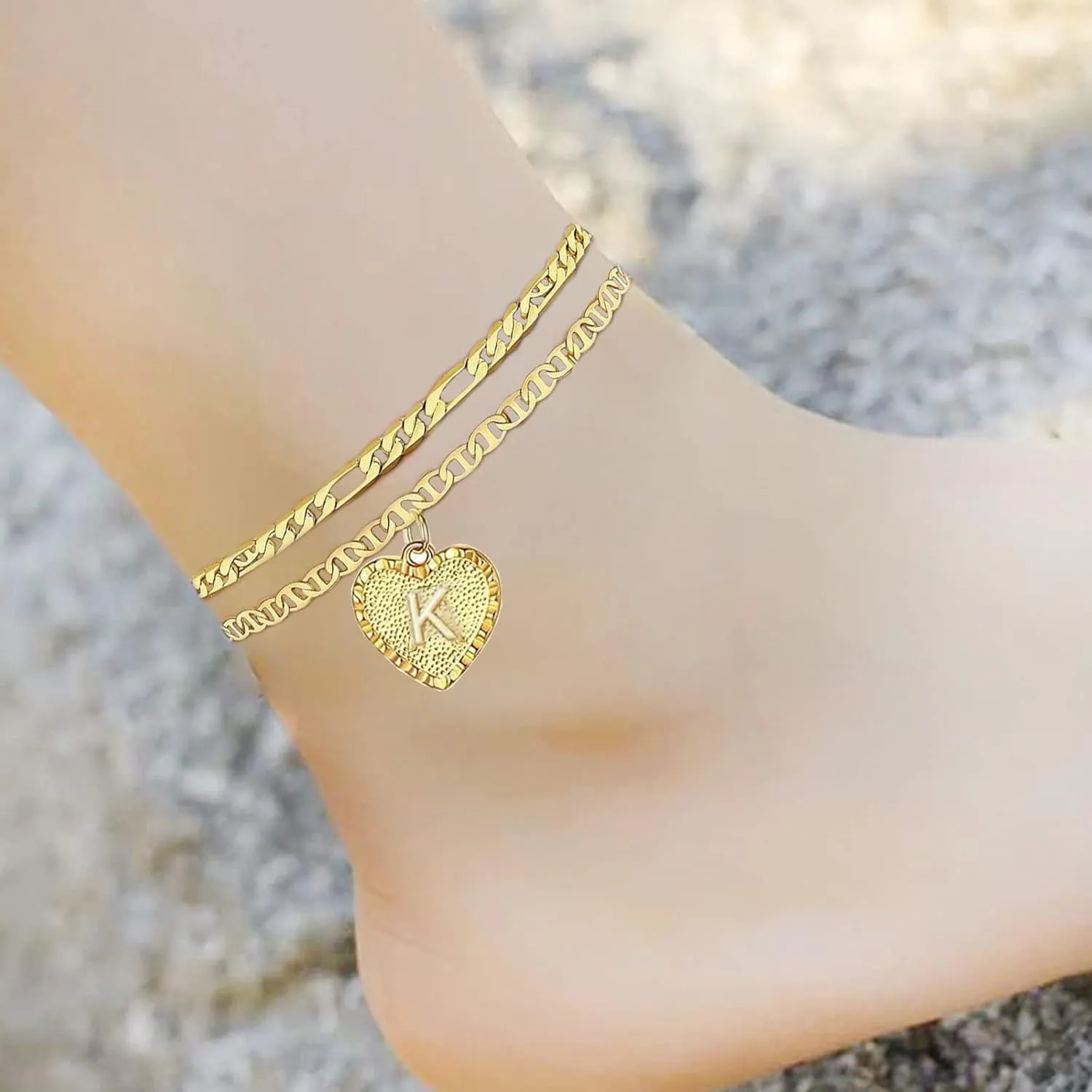 Dainty Ankle Bracelets for Women 18K Gold Plated Anklets Minimalist Beach Letter Foot Chain Jewelry Gifts