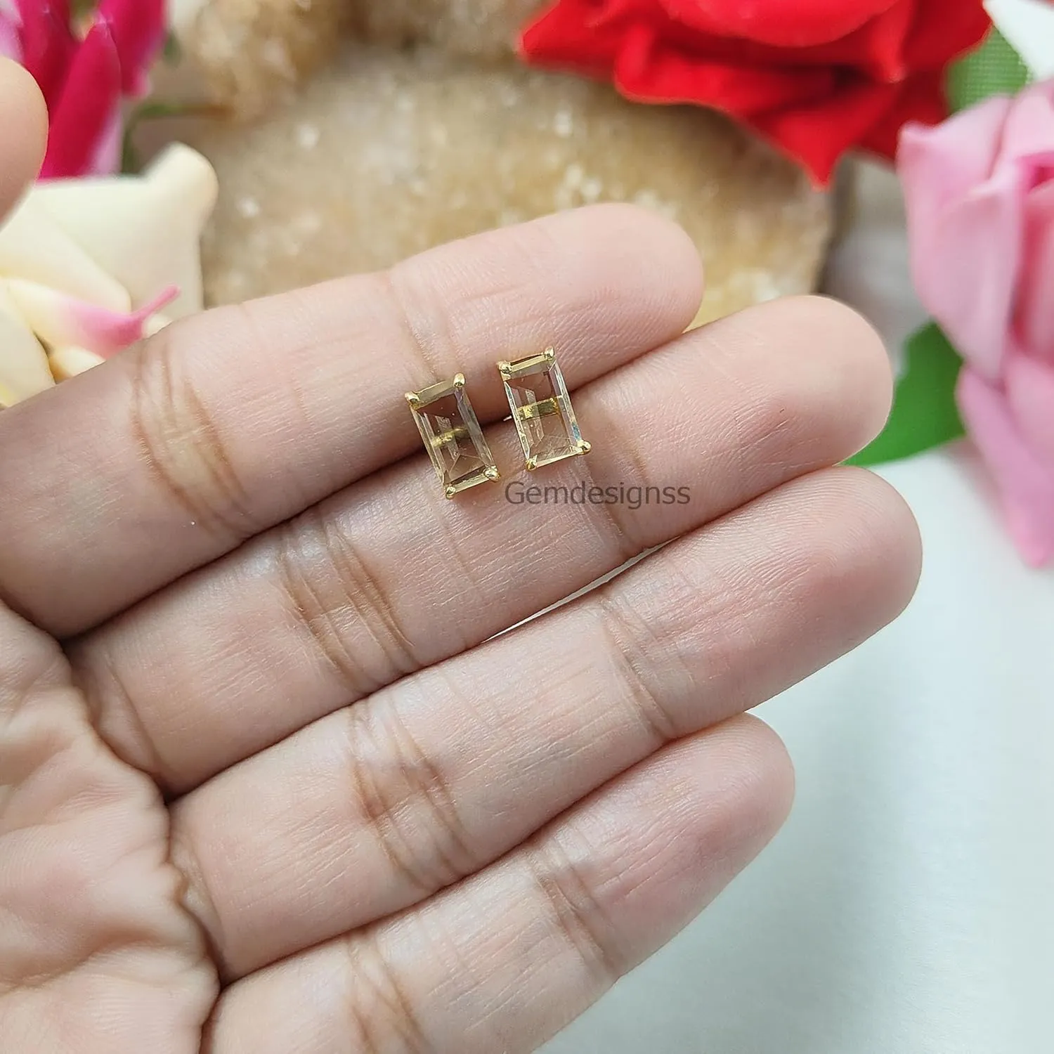 Dainty Birthstone Gemstone Post Stud Earrings in Gold Plated 925 Sterling Silver, Multiple Gemstone Studs, Birthday Gift For Women