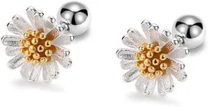 Dainty Daisy Flower Cartilage Tiny Stud Earrings for Women Teen Girls 925 Sterling Silver Flowers Screw Back Ball Tragus Helix Slepper Small Studs Earring Cute Jewelry Gifts 20G