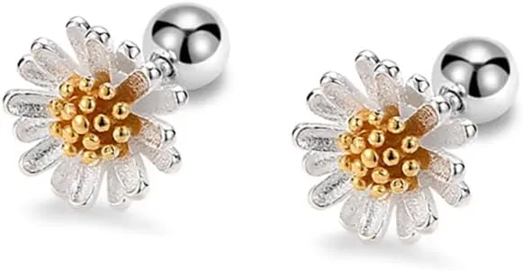 Dainty Daisy Flower Cartilage Tiny Stud Earrings for Women Teen Girls 925 Sterling Silver Flowers Screw Back Ball Tragus Helix Slepper Small Studs Earring Cute Jewelry Gifts 20G