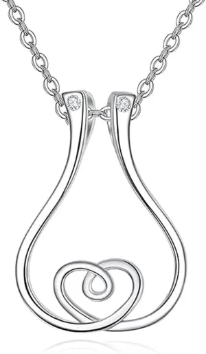 Dainty Double Heart Ring Holder Necklace for Women Men Fashion Cute Ring Keeper Necklaces Simple Saver Pendant Chain Bride Wedding Engagement Jewelry Birthday Valentine's Day Gifts Wife Girlfriend