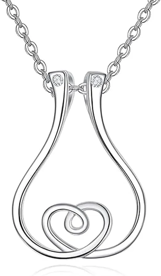 Dainty Double Heart Ring Holder Necklace for Women Men Fashion Cute Ring Keeper Necklaces Simple Saver Pendant Chain Bride Wedding Engagement Jewelry Birthday Valentine's Day Gifts Wife Girlfriend