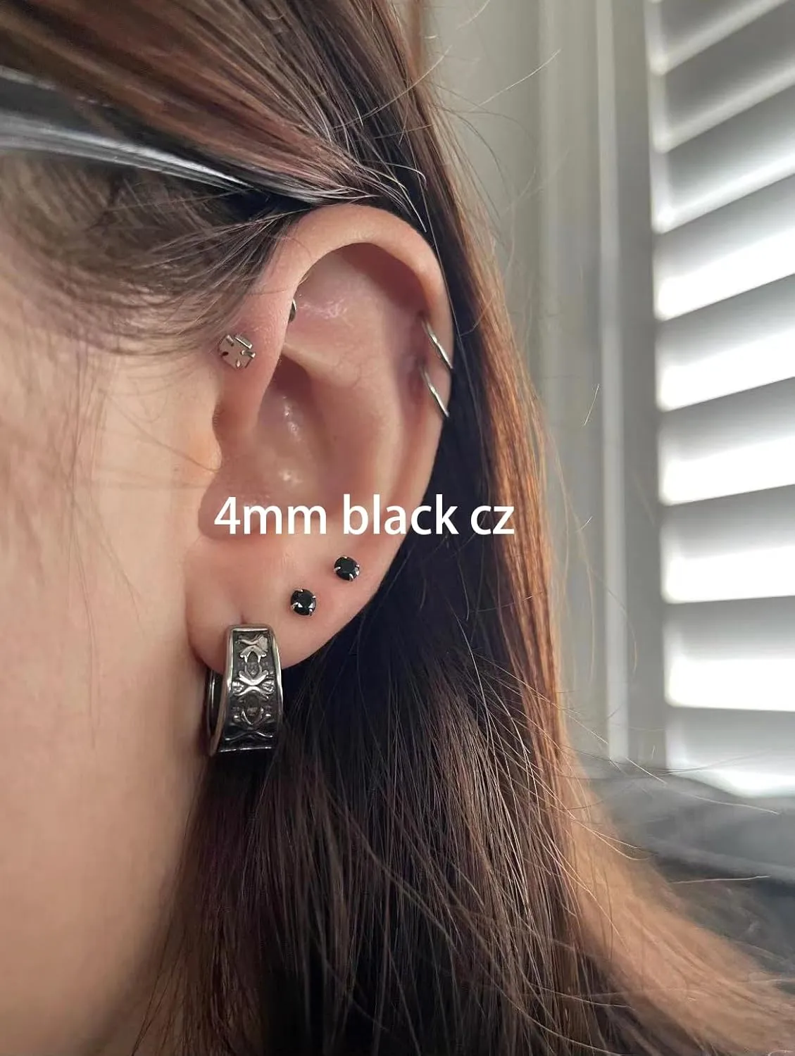 Dainty Flat Screw Back CZ Stud Earrings for Women,Small Cubic Zirconia Flatback Cartilage Earring Stud,Helix Conch Tragus Piercing Jewelry,Tiny Cubic Zirconia Studs Hypoallergenic (4mm Gold, Black CZ)