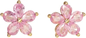 Dainty Pink CZ Flower Stud Earrings for Women Cute Sparkly Crystal Floral 18k Gold Plated Hypoallergenic Cartilage Sensitive Ear Fashion Wedding Party Prom Costume Jewelry for Daughter Her