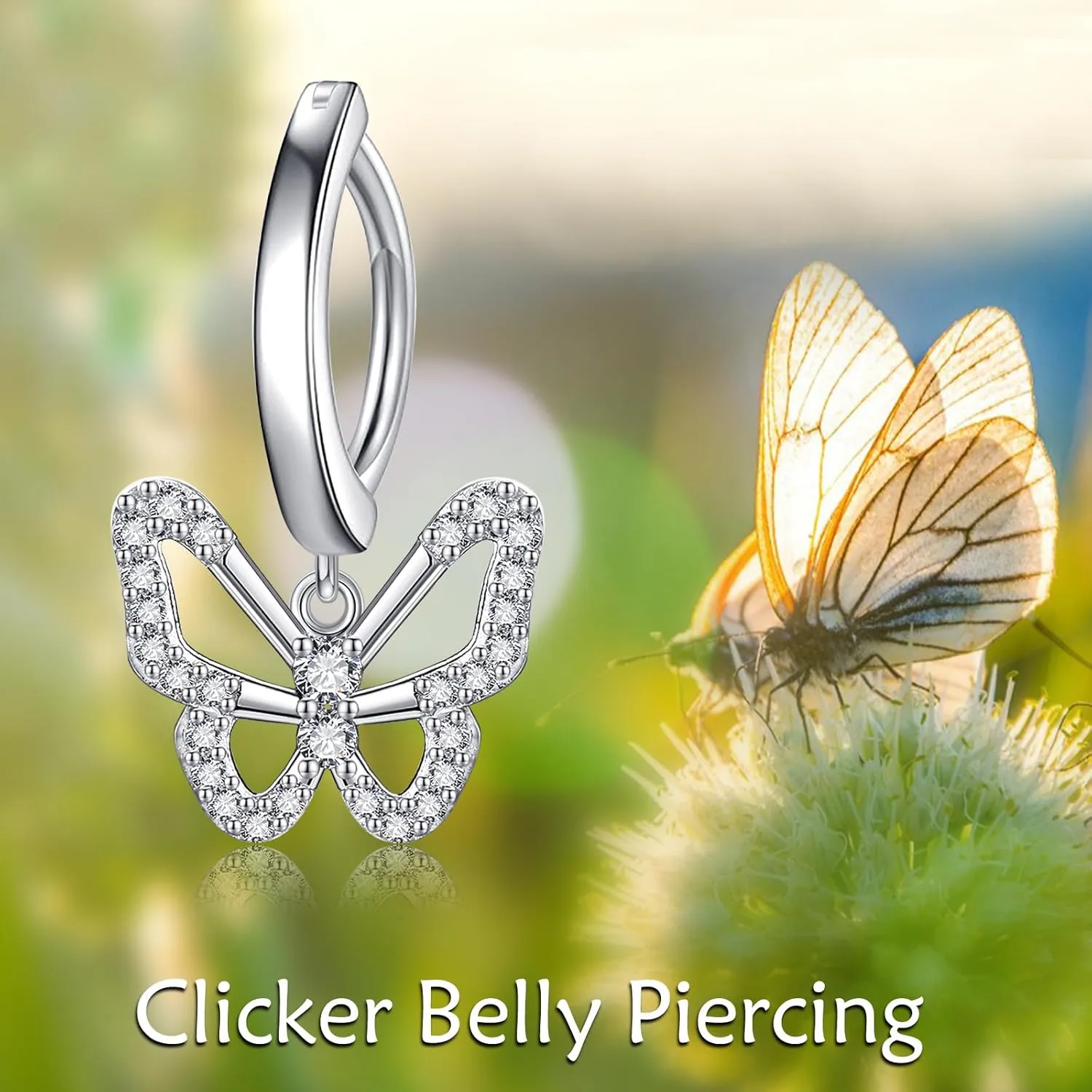 Dangle Clicker Belly Button Ring for Women Surgical Sterling Silver Belly Ring Simple Reverse Navel Rings Body Jewelry