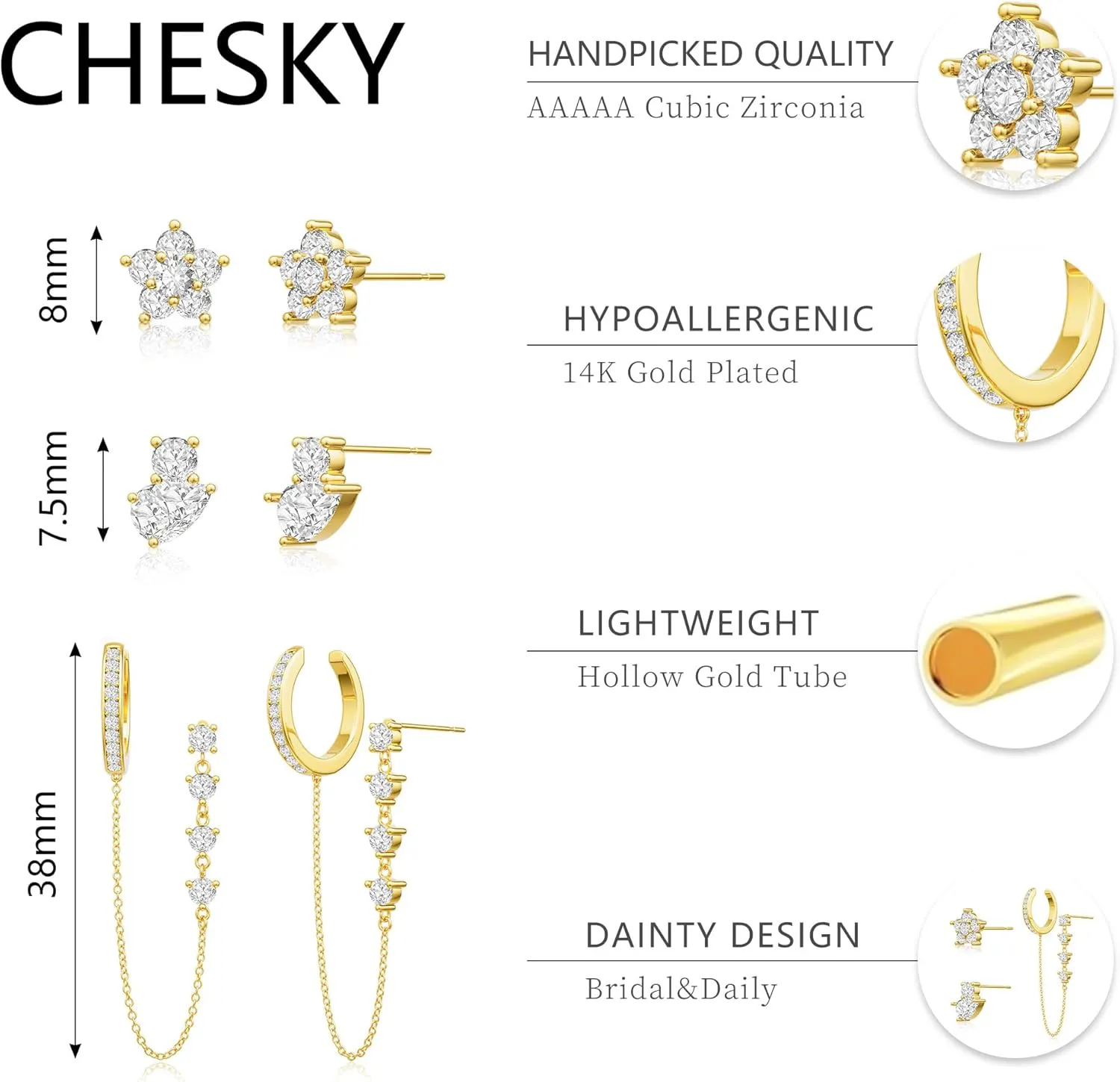 Dangle Earrings for Women Trendy, Dainty 14K Gold Plated Chain Earrings for Women Simple Threader Earrings Non Tarnish Hypoallergenic Long Drop Earrings Jewelry Pack for Women Gifts