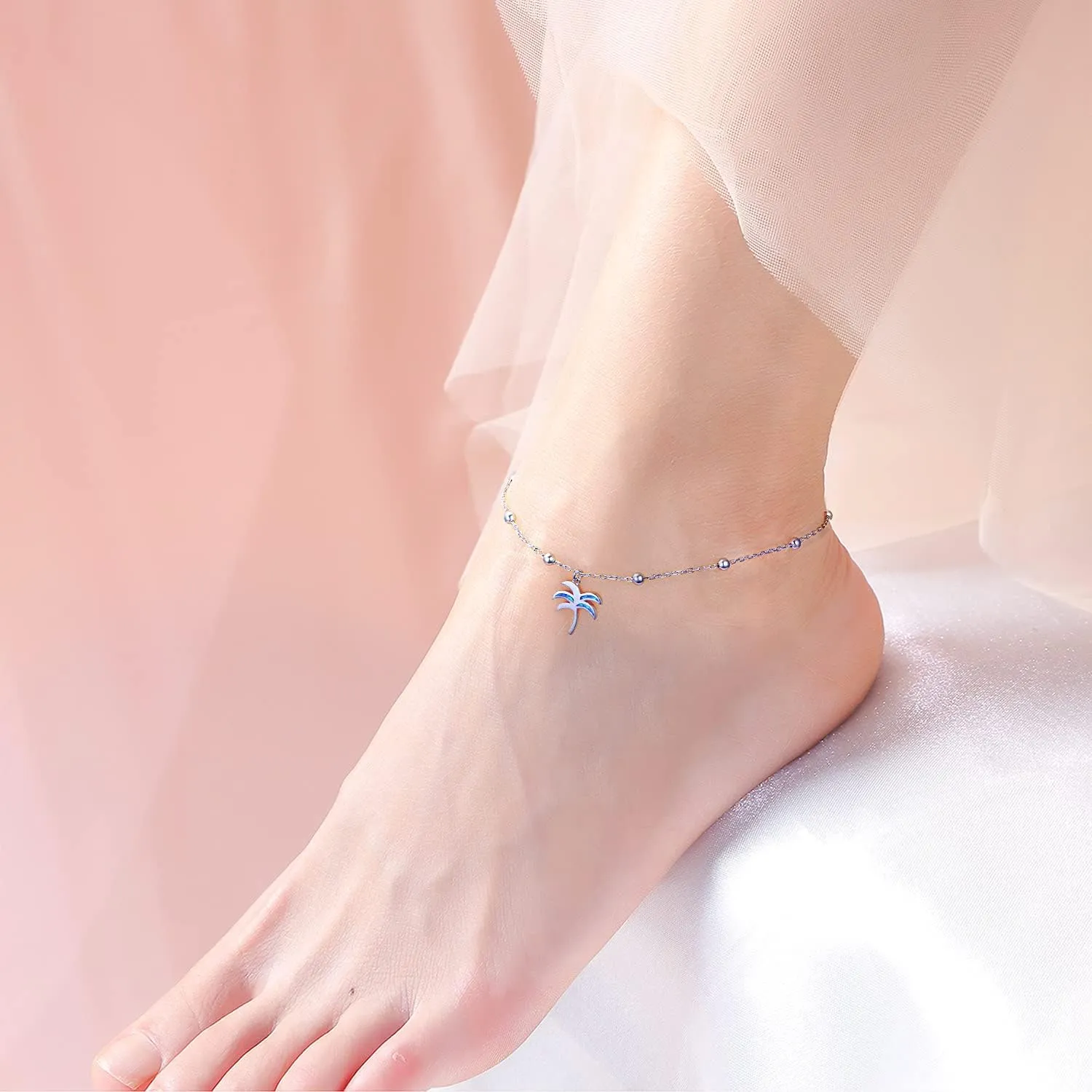 DAOCHONG Anklet for Women S925 Sterling Silver Adjustable Foot Chain Ankle Bracelet Anklets Jewelry