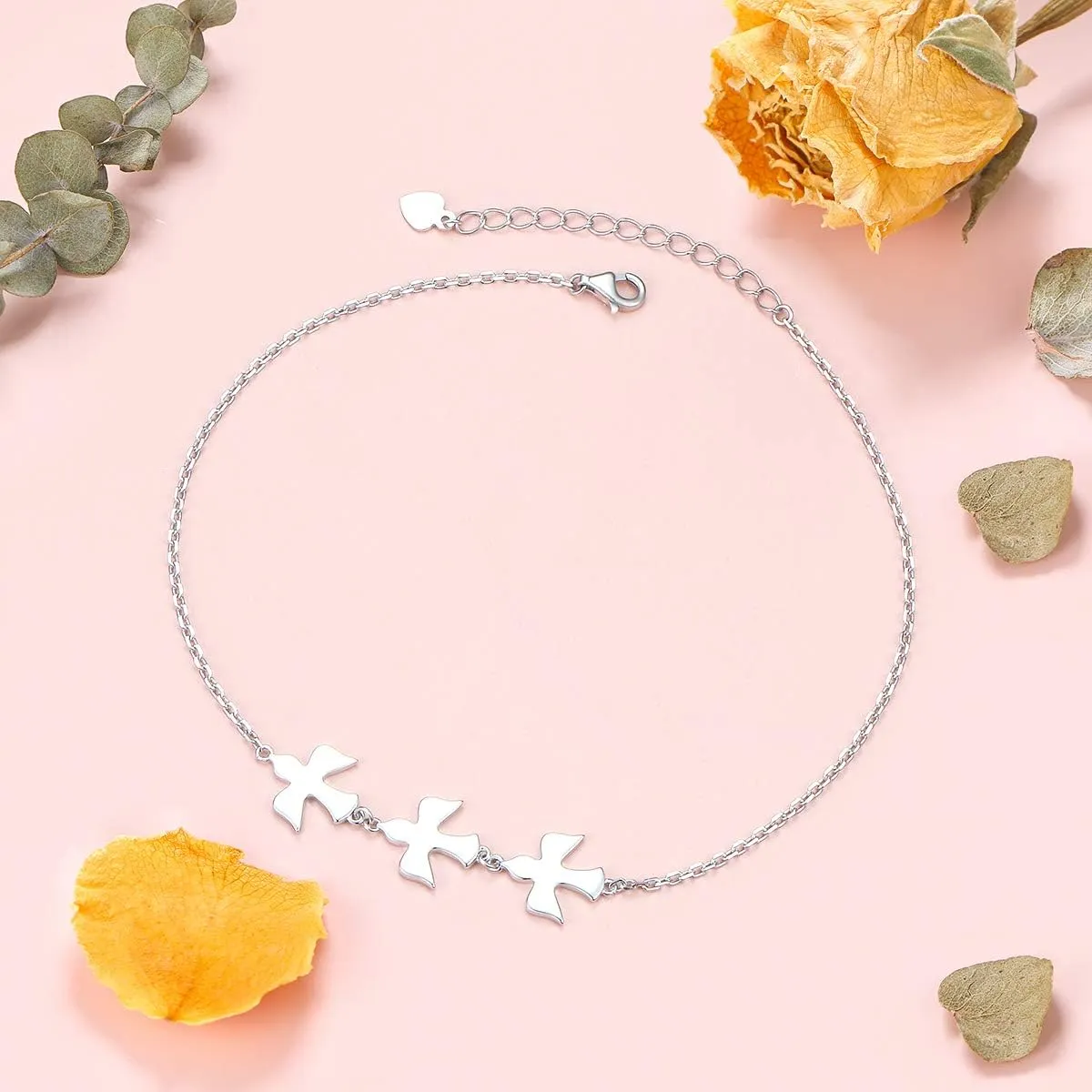 DAOCHONG S925 Sterling Silver Cute Animals Foot Charm Boho Beach Anklets Bracelet for Women Adjustable 9 to 10.5 inches