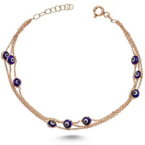 Dark Blue Evil Eye Bracelet in rose gold