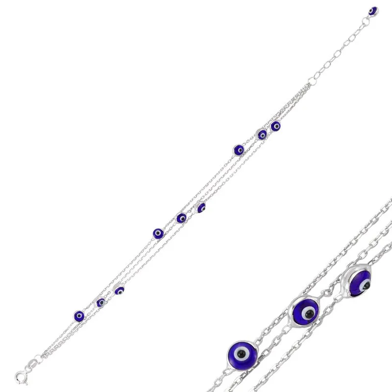 Dark Blue Evil Eye Bracelet in silver