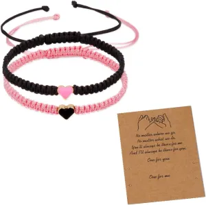 DATOA 2Pcs Matching Colorful Heart Braided Rope Bracelets for Couple and Friendship Graduation Valentines BFF Gifts