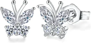 DAYBYDAY Butterfly Earrings 925 Sterling Silver Birthstone Earrings, Dainty Small Butterfly Stud Earrings for Women Birthstone Jewelry