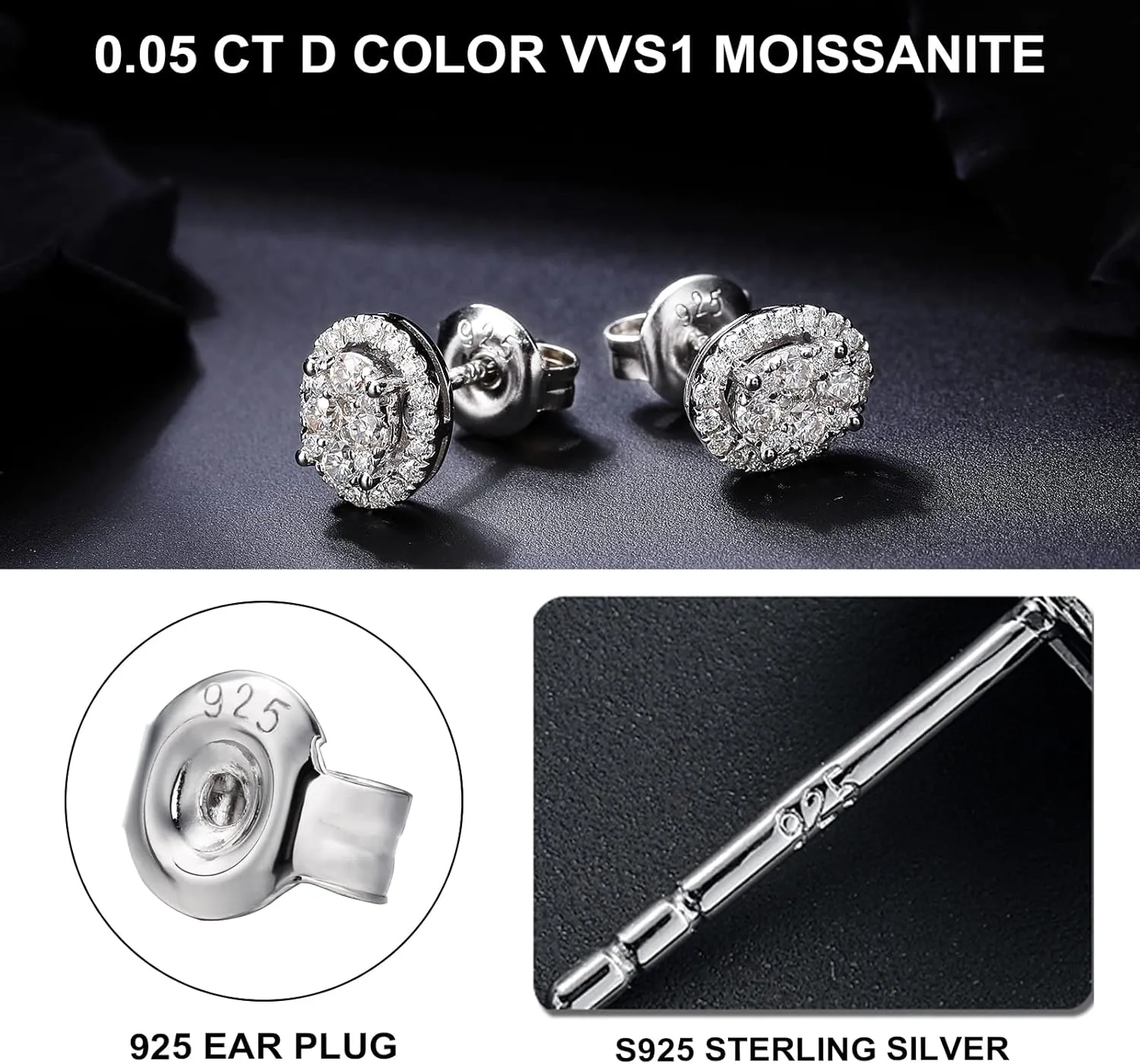 DAYBYDAY Moissanite Earrings for Women, Hypoallergenic 925 Sterling Silver D Color VVS1 Heart/Round/Cushion/Asscher/Square Moissanite Stud Earrings, Lab Created Diamond Earrings for Sensitive Ears