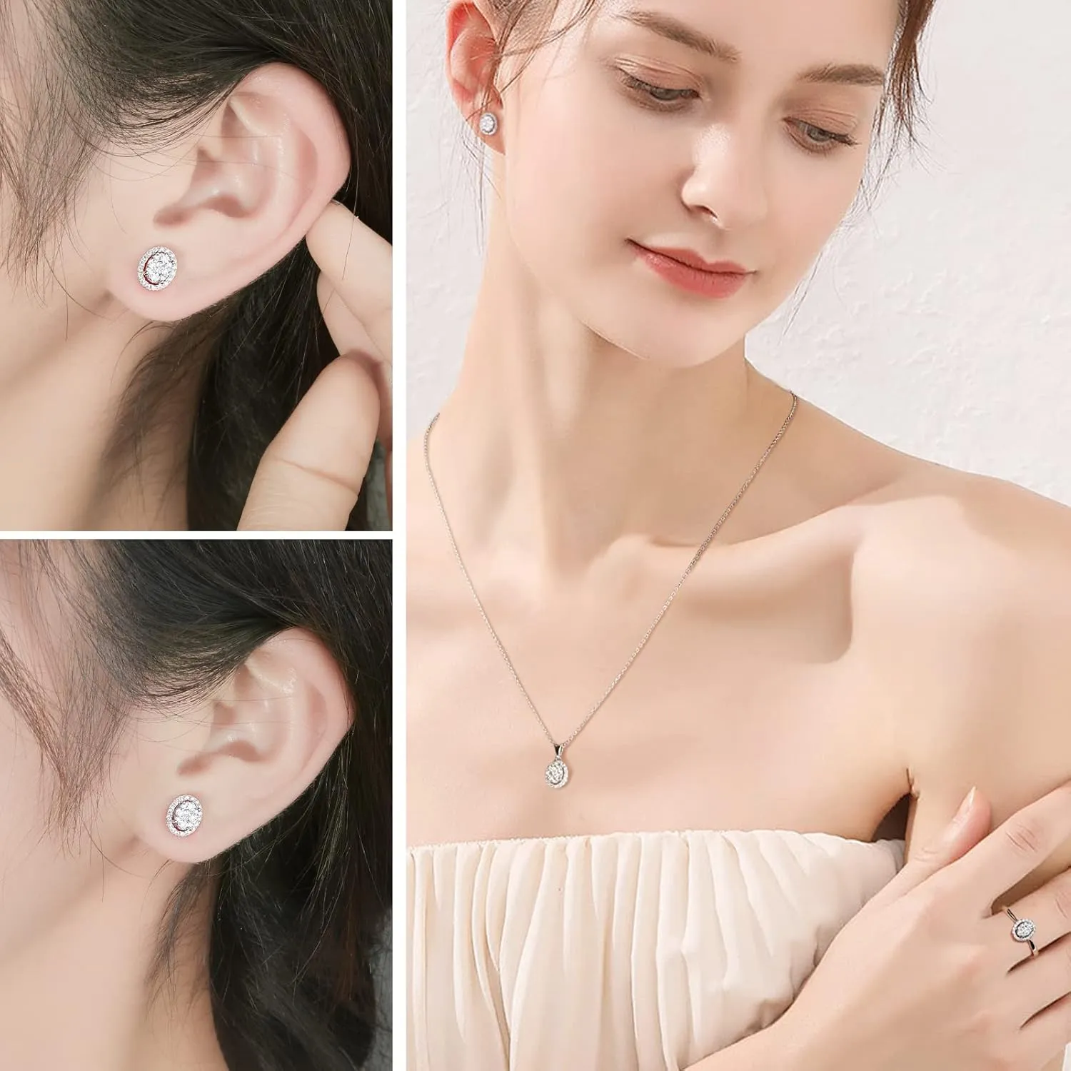 DAYBYDAY Moissanite Earrings for Women, Hypoallergenic 925 Sterling Silver D Color VVS1 Heart/Round/Cushion/Asscher/Square Moissanite Stud Earrings, Lab Created Diamond Earrings for Sensitive Ears