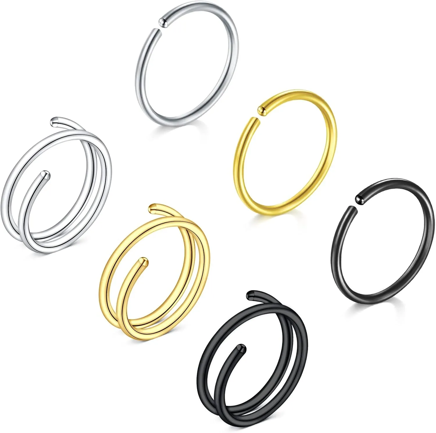 D.Bella 20G 18G Nose Rings Surgical Steel Simple Half Hoop 6mm-12mm Tragus Cartilage Helix Rook Daith Conch Snug Earring Septum Eyebrow Lip Ear Body Piercing