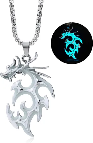 Dcfywl731 Dragon Necklace for Women Men Glow in The Dark Necklaces Flame Dragon Pendant Necklace Punk Choker Necklace Luminous Dragon Jewelry Gifts