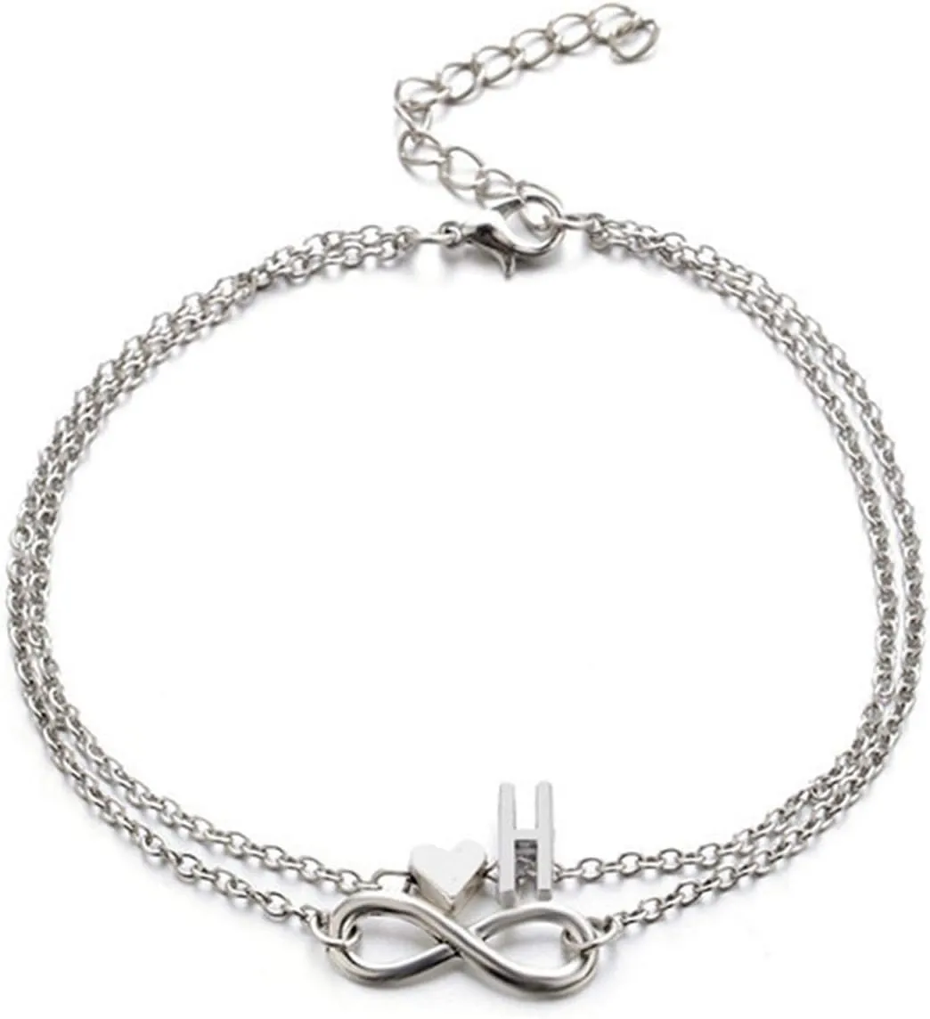 Dcfywl731 Infinity Heart Letter Anklets For Women Silver Chain Ankle Initial Bracelet Jewelry Gift Ladies Bracelets(H2)
