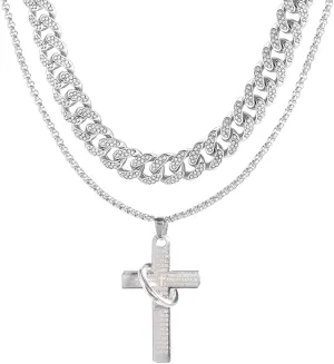 Diamond Cuban Link Chain for Men Rope Chain Stainless Steel Twist Chain Necklace for Men Cross Necklace Christian Jewelry Christmas Gifts