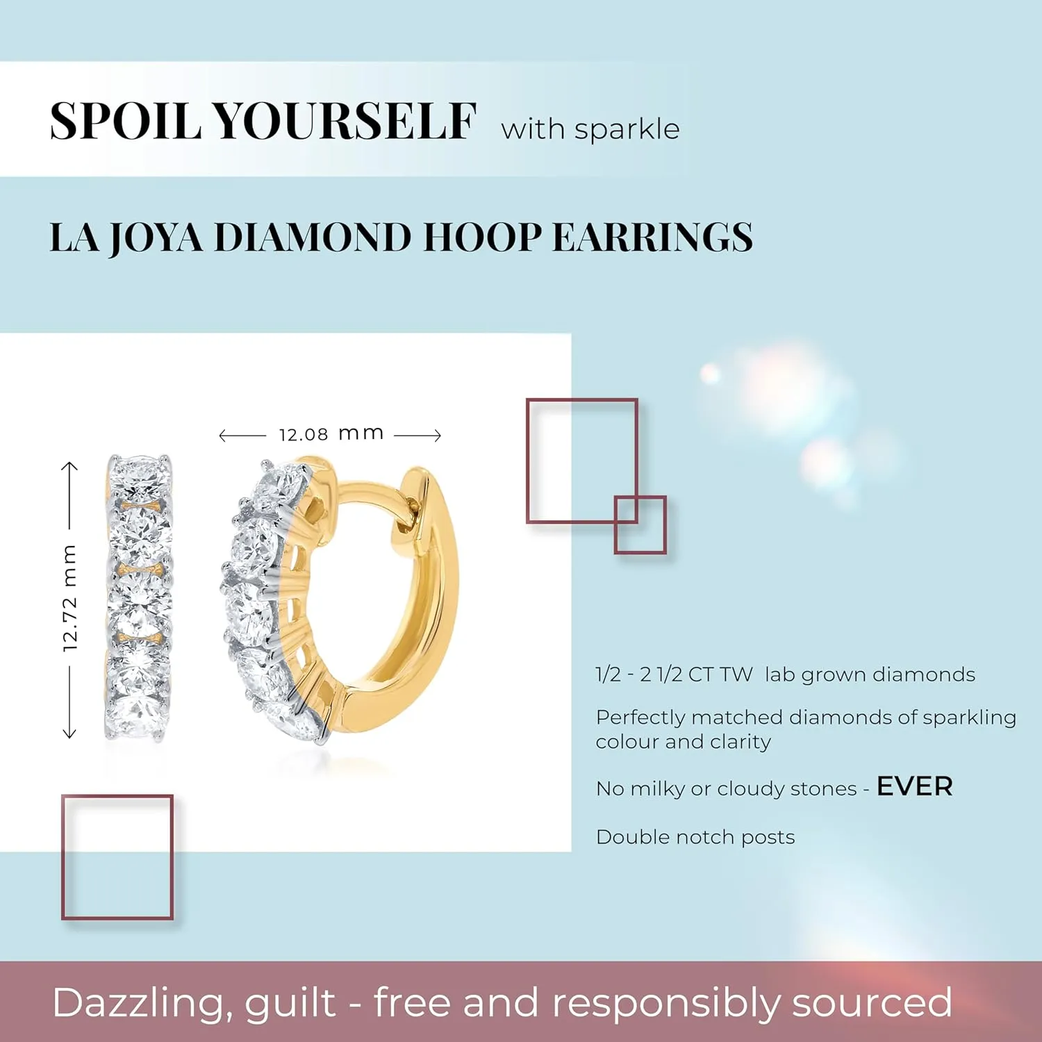 Diamond Huggie Earrings for Women | 1/2-2 1/2 CT TW Real 14K Yellow and White Gold Huggie Earrings | Certified GH VS SI Diamonds