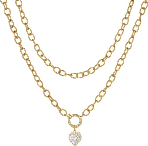 Diamond Pendant for Women,Gold Heart Choker Necklace Cuban Link Chain Paperclip Chain Chunky Necklace CZ Heart Pendant Punk Statement Summer Necklace Fashion