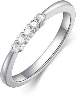 Diamond Rings for Women 925 Sterling Silver 5-Stone Round Cut 1/8 CT Diamond Simple Stackable Wedding Band Rings for Her Ladies Engagement (D Color,VVS Clarity)