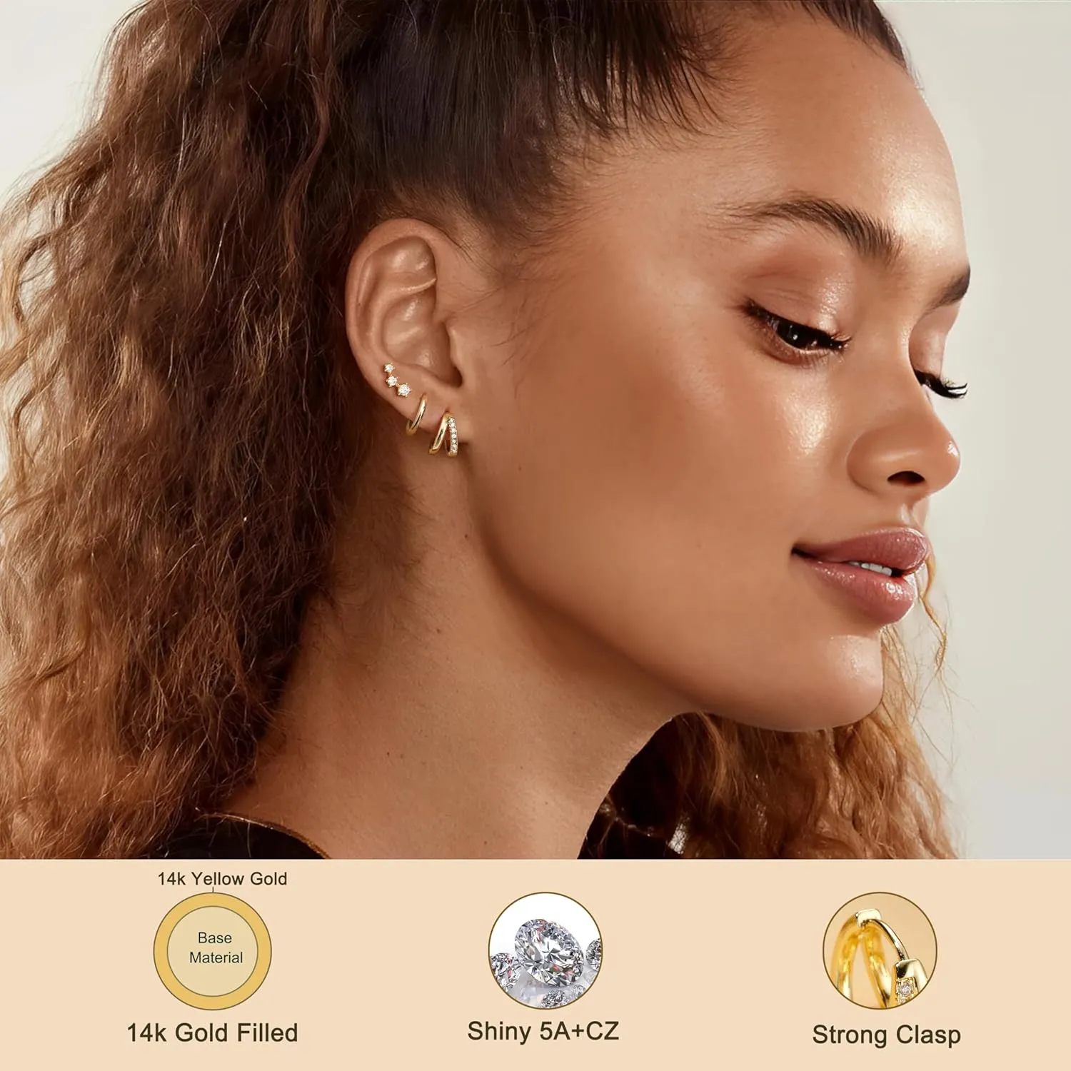 Dochais Dainty Hoop Huggie Earrings Set Cartilage Earring 14K Gold Filled Earring Sets for Multiple Piercing Hypoallergenic Dangle Huggie Hoop Flat Back Earrings Stacks Gold Jewelry for Women