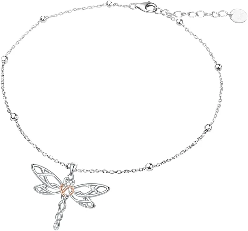 Dragonfly/Dolphin Anklets for Women Sterling Silver Adjustable Animal Ankle Beach Foot Jewelry Birthday Gifts