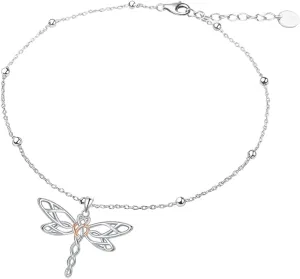 Dragonfly/Dolphin Anklets for Women Sterling Silver Adjustable Animal Ankle Beach Foot Jewelry Birthday Gifts