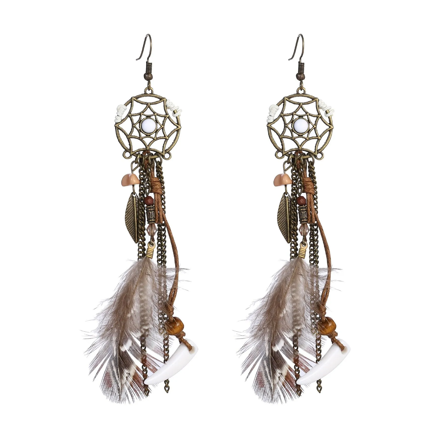 Dream Catcher Boho Feather Earrings Vintage Ethnic Statement Hanging Bohemian Long Tassel Earrings Women Lady 2022 Trend Jewelry