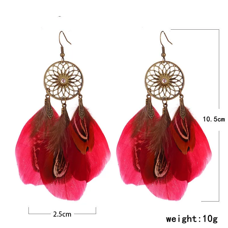 Dream Catcher Boho Feather Earrings Vintage Ethnic Statement Hanging Bohemian Long Tassel Earrings Women Lady 2022 Trend Jewelry