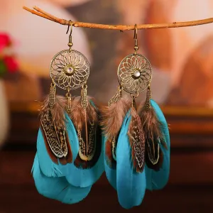 Dream Catcher Boho Feather Earrings Vintage Ethnic Statement Hanging Bohemian Long Tassel Earrings Women Lady 2022 Trend Jewelry