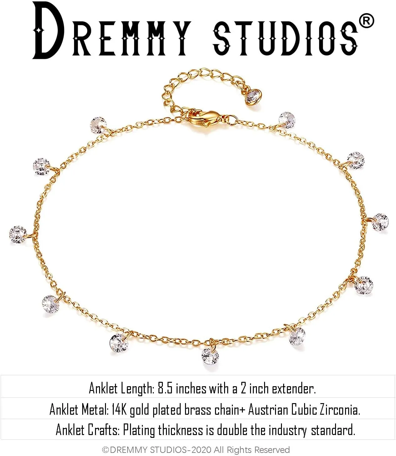 Dremmy Studios Simple Gold Chain Anklet,14k Gold/Silver Plated Dainty Disc Evil Eye Summer Beach Ankle Bracelet Jewelry for Women