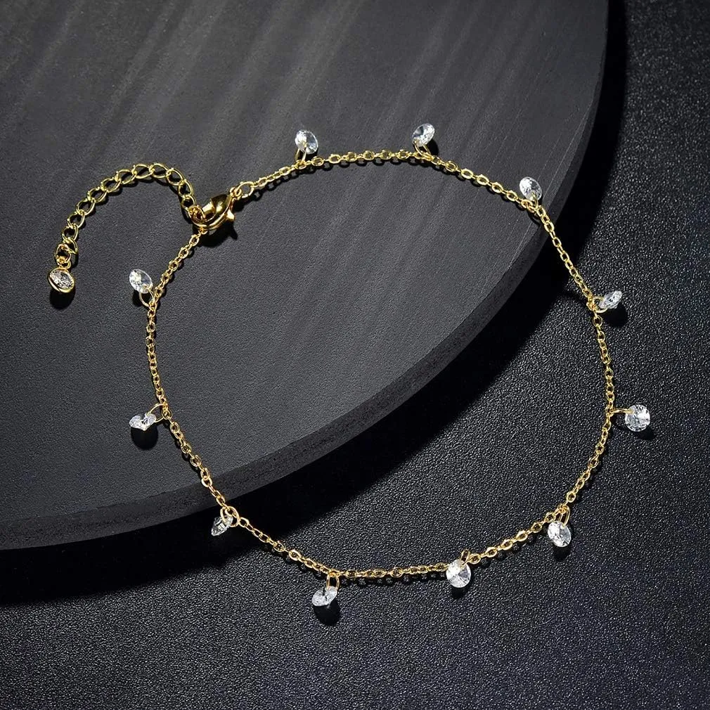 Dremmy Studios Simple Gold Chain Anklet,14k Gold/Silver Plated Dainty Disc Evil Eye Summer Beach Ankle Bracelet Jewelry for Women