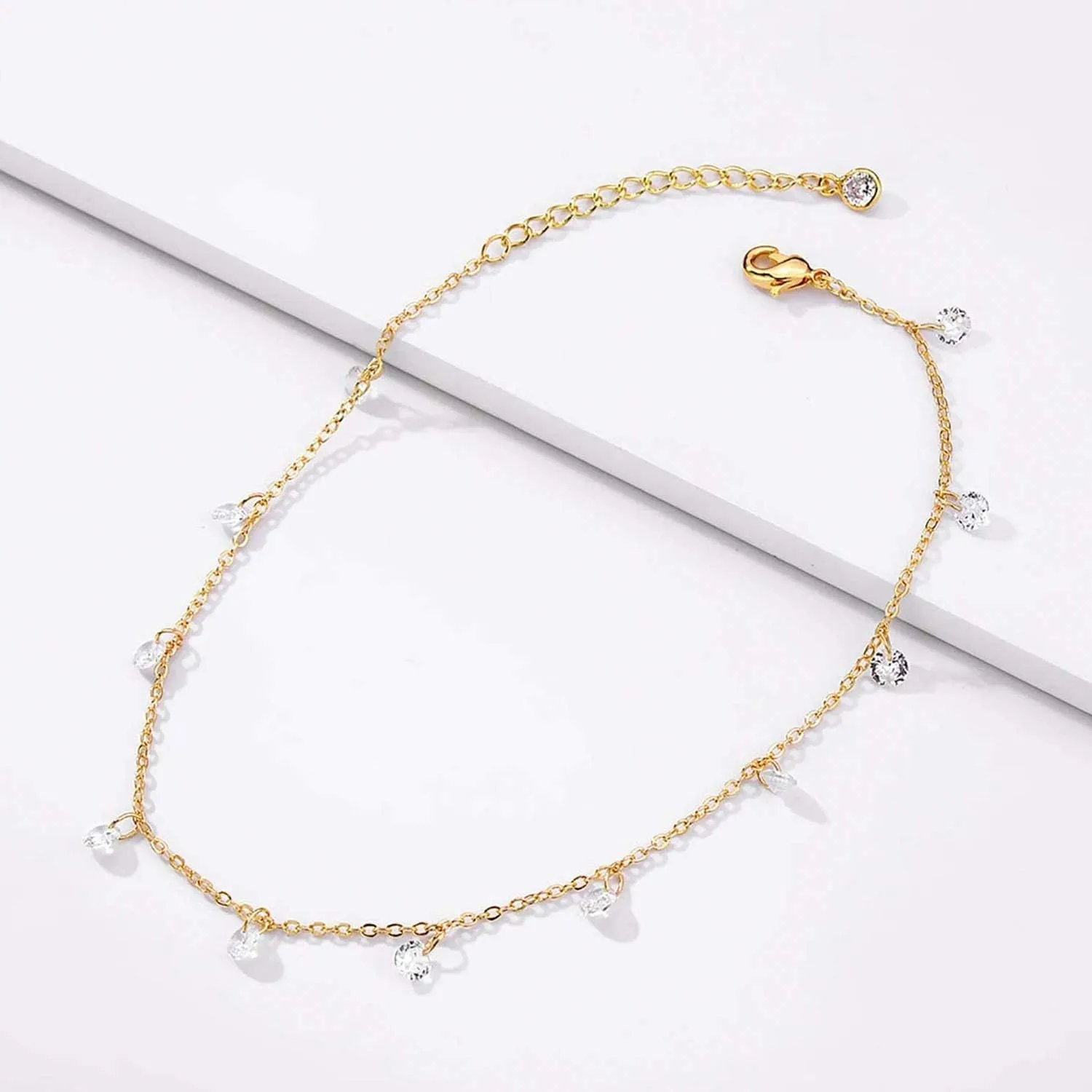 Dremmy Studios Simple Gold Chain Anklet,14k Gold/Silver Plated Dainty Disc Evil Eye Summer Beach Ankle Bracelet Jewelry for Women
