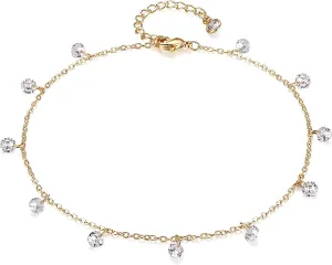 Dremmy Studios Simple Gold Chain Anklet,14k Gold/Silver Plated Dainty Disc Evil Eye Summer Beach Ankle Bracelet Jewelry for Women