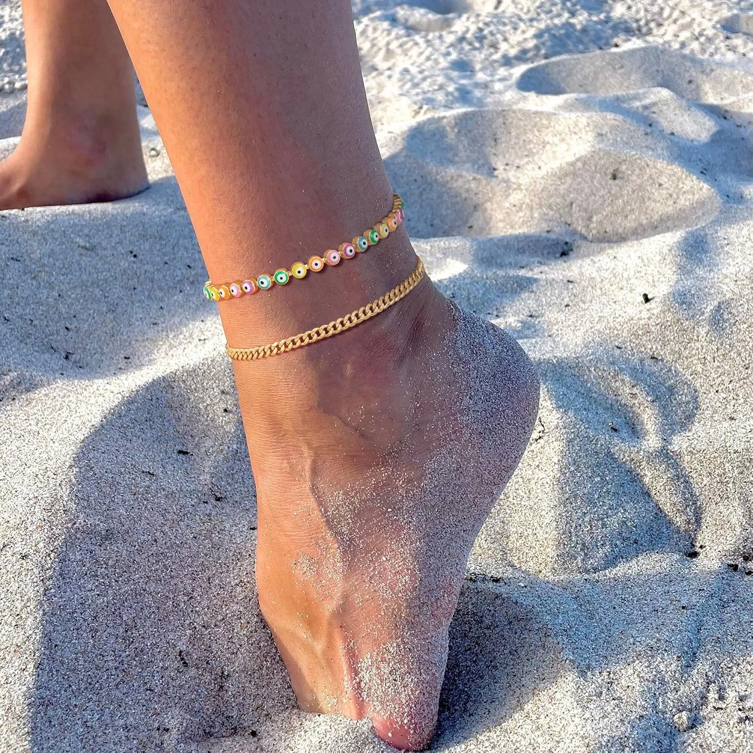 Dremmy Studios Womens Anklet Bracelets- Dainty Chain Anklet 14K Real Gold Plated Adjustable Minimalism Foot Chain Anklet Beach Jewelry Gifts for Women