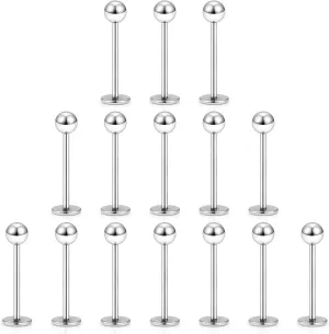 Dyknasz 15PCS 20G Stainless Steel Lip Rings Labret Studs Piercing Monroe Studs Ear Tragus Helix Cartilage Earring Jewelry 6-10mm Bar Length 5 Colors for Women Men