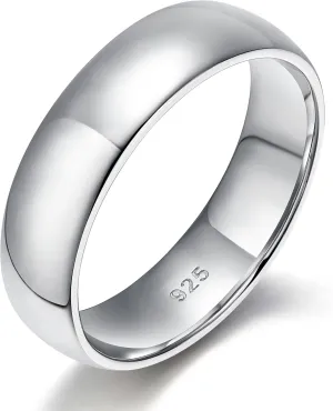 EAMTI 2mm 4mm 6mm 925 Sterling Silver Ring High Polish Plain Dome Wedding Band Comfort Fit Size 3-13