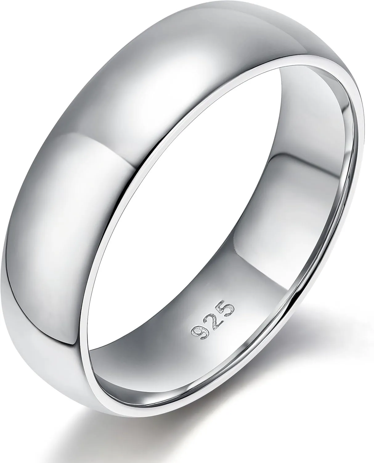 EAMTI 2mm 4mm 6mm 925 Sterling Silver Ring High Polish Plain Dome Wedding Band Comfort Fit Size 3-13