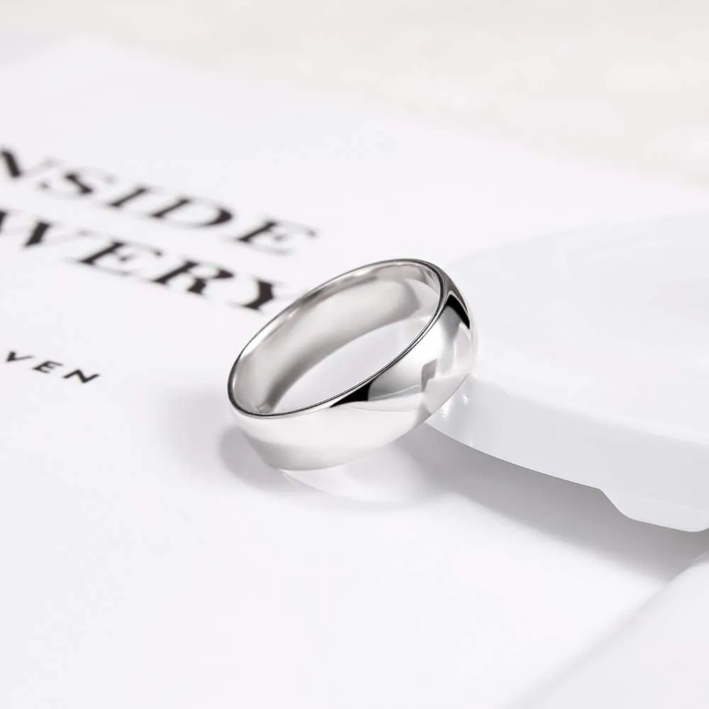 EAMTI 2mm 4mm 6mm White Gold Plated Ring High Polish Plain Dome Silver Wedding Band for Women Men Comfort Fit Size 3-13