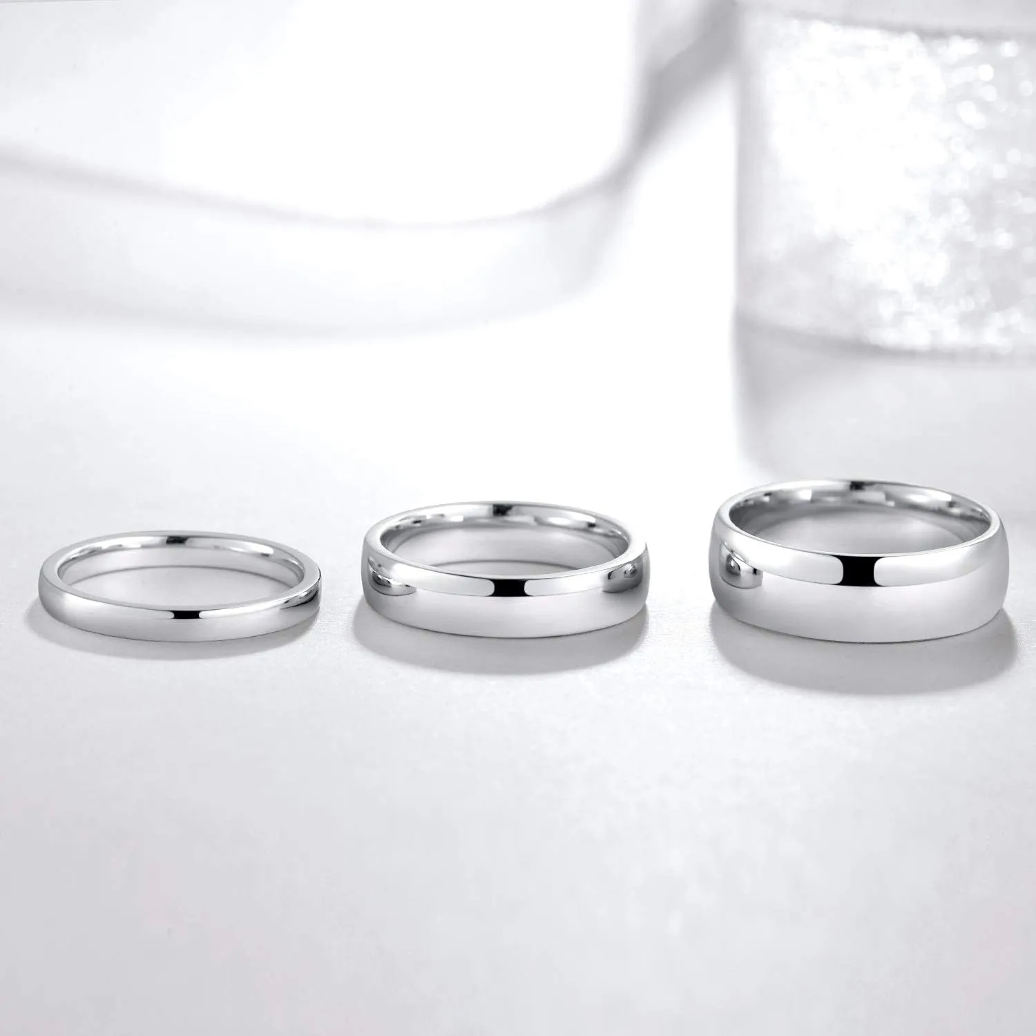 EAMTI 2mm 4mm 6mm White Gold Plated Ring High Polish Plain Dome Silver Wedding Band for Women Men Comfort Fit Size 3-13