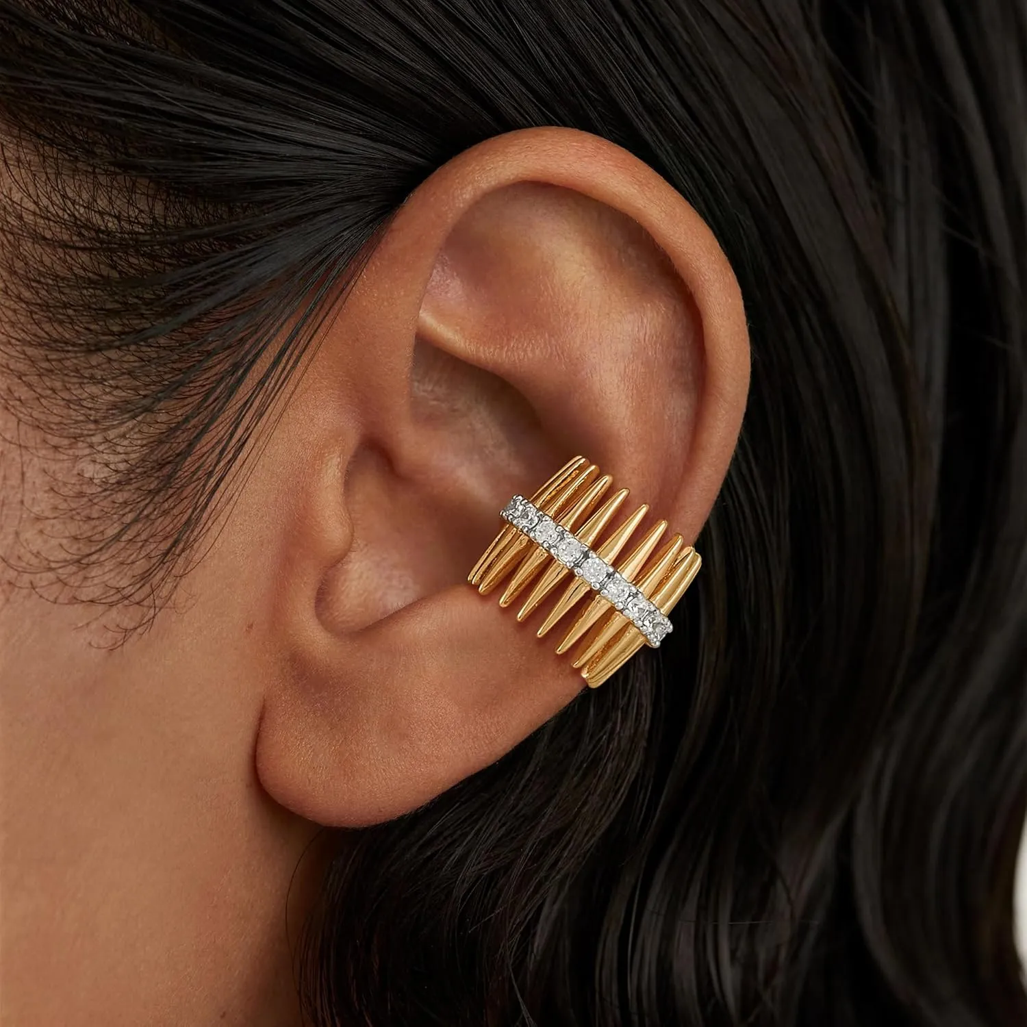 Ear Cuff Earrings for Women 14K Gold Plated Cubic Zirconia Paved Sparkling Huggie Ear Cuffs Non Piercing | Clip On Cartilage | Single