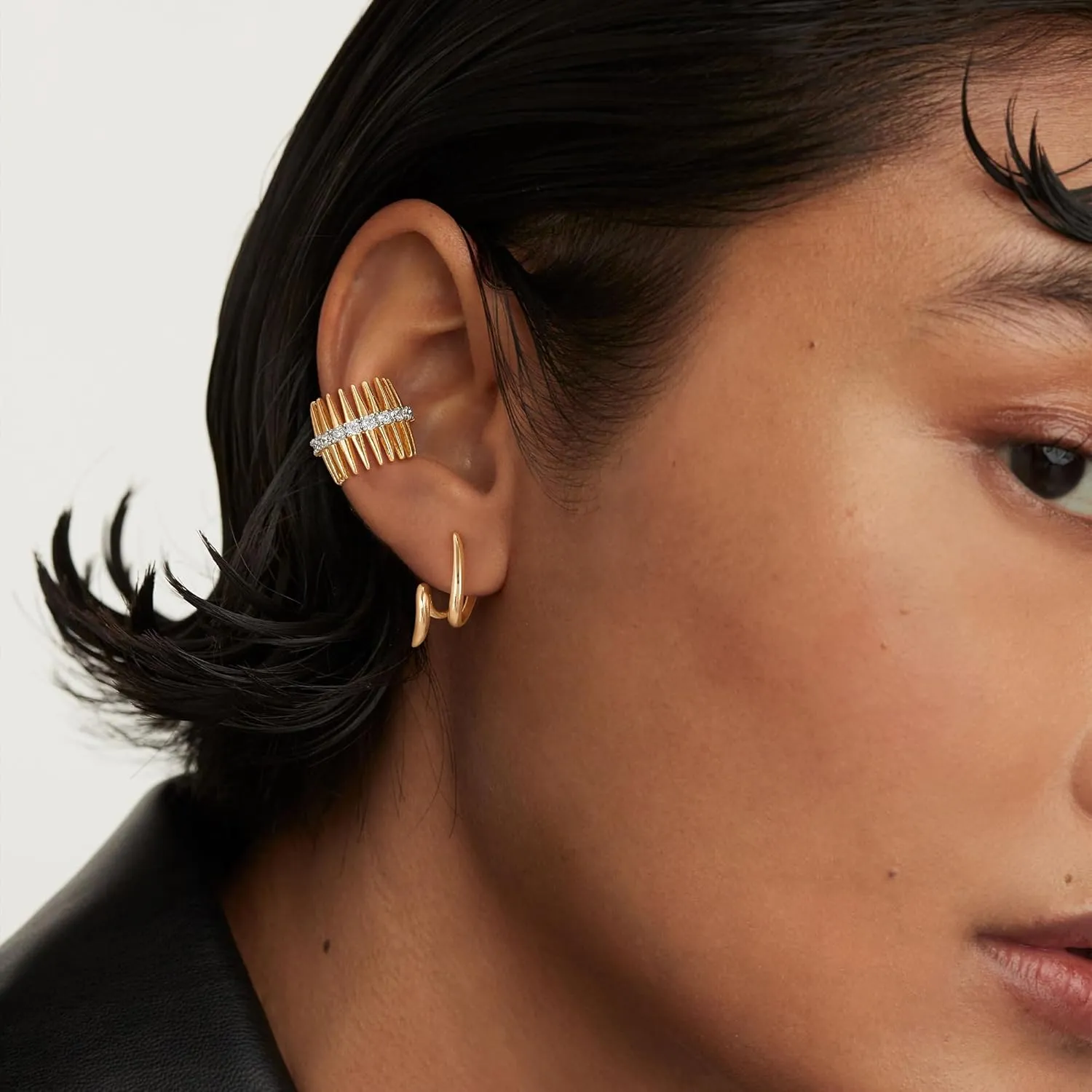 Ear Cuff Earrings for Women 14K Gold Plated Cubic Zirconia Paved Sparkling Huggie Ear Cuffs Non Piercing | Clip On Cartilage | Single