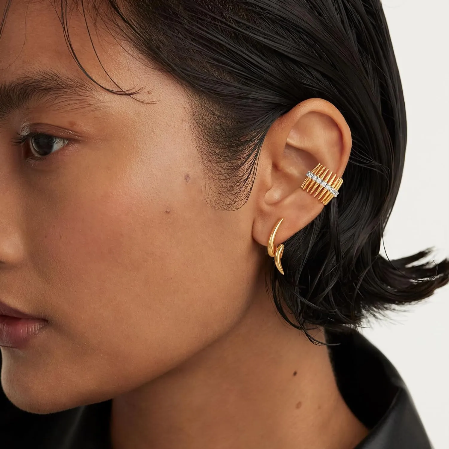 Ear Cuff Earrings for Women 14K Gold Plated Cubic Zirconia Paved Sparkling Huggie Ear Cuffs Non Piercing | Clip On Cartilage | Single