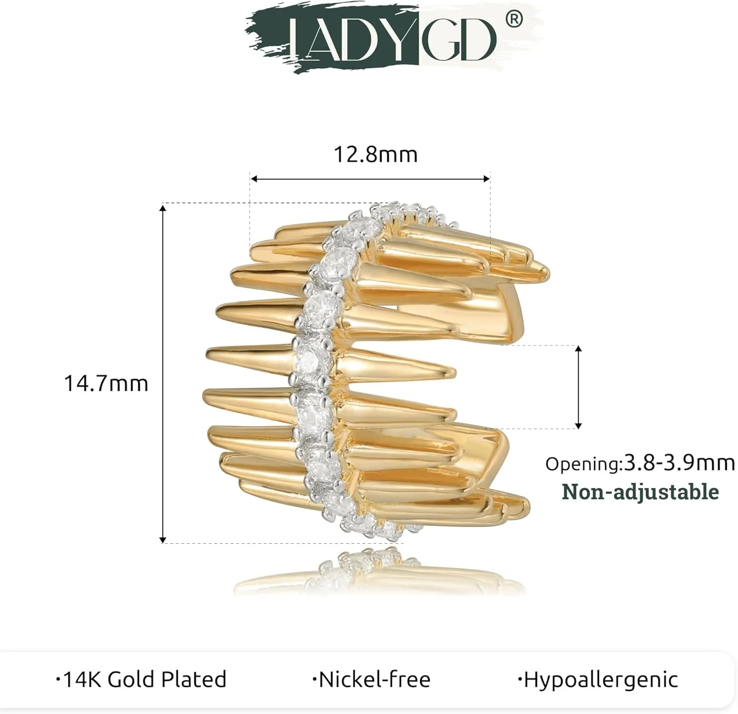 Ear Cuff Earrings for Women 14K Gold Plated Cubic Zirconia Paved Sparkling Huggie Ear Cuffs Non Piercing | Clip On Cartilage | Single