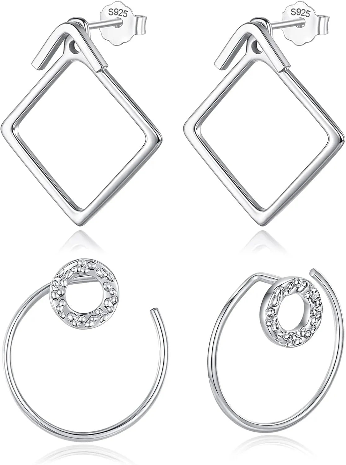 Ear Jacket Earrings 925 Sterling Silver Studs Front Back Earrings for Women Minimalist Geometric V Stud Earrings With Back Design
