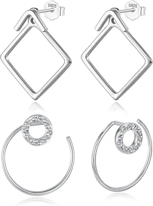 Ear Jacket Earrings 925 Sterling Silver Studs Front Back Earrings for Women Minimalist Geometric V Stud Earrings With Back Design