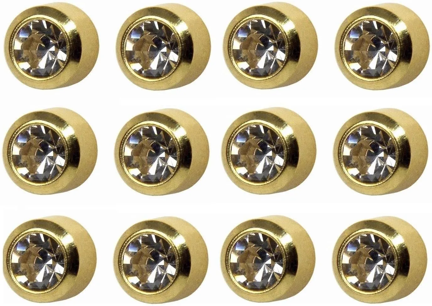 Ear Piercing Bezel Earrings Studs 4mm April C/Z Gold Plated 12 Pair