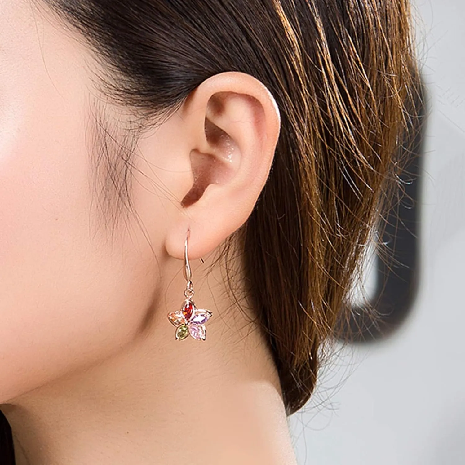 Earring Hoop Stud Drop & Dangle, Women Cubic Zirconia Flower Dangle Gold Plated Hook Earrings Wedding Jewelry for Women Teen Girls Birthday Christmas Friends Gift