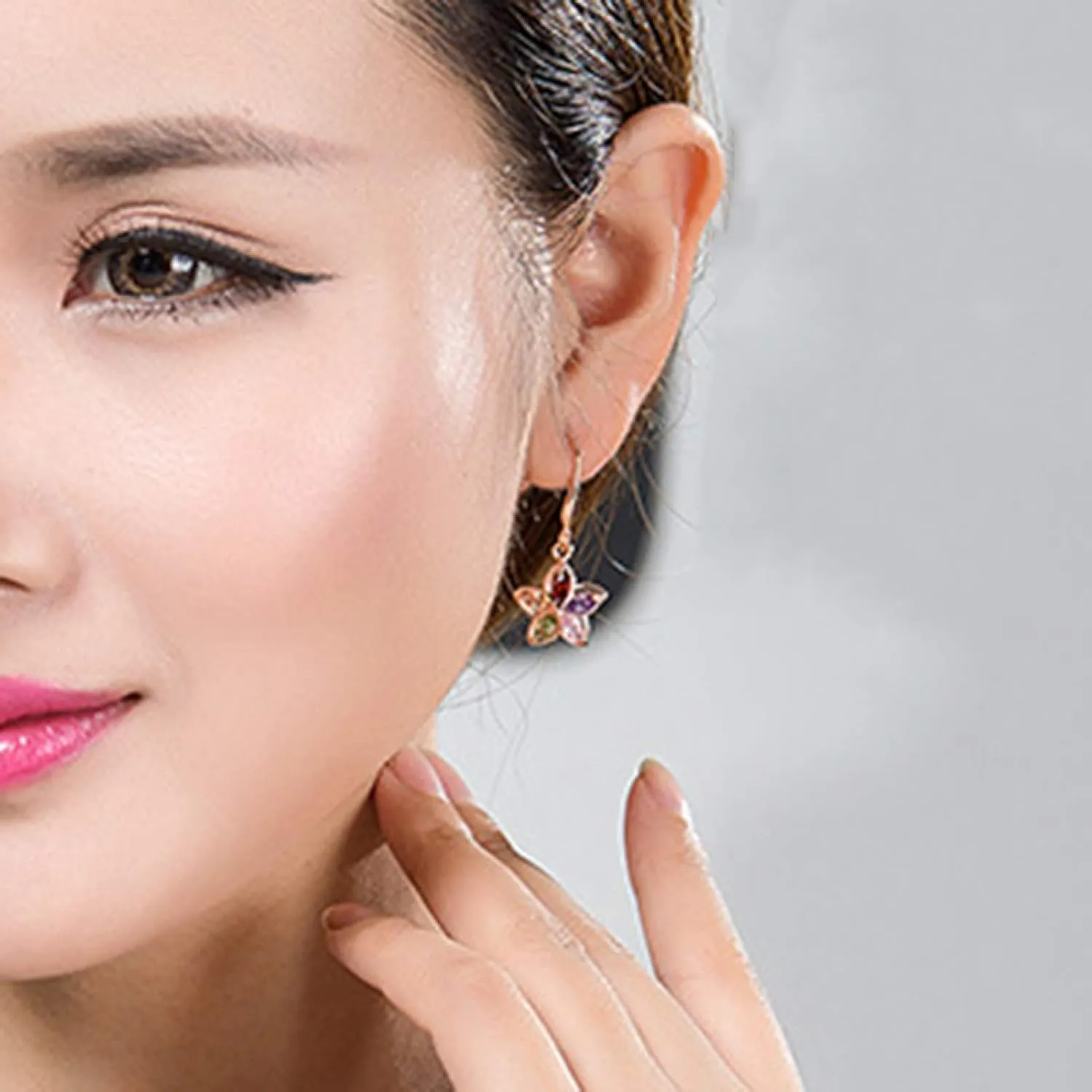 Earring Hoop Stud Drop & Dangle, Women Cubic Zirconia Flower Dangle Gold Plated Hook Earrings Wedding Jewelry for Women Teen Girls Birthday Christmas Friends Gift